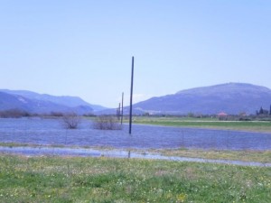 στύλοι μεταφοράς ρεύματος μέσα στη Λίμνη Αμβρακία