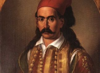 Aποκαλυπτήρια του ανδριάντα του Μάρκου Μπότσαρη στο Μεσολόγγι