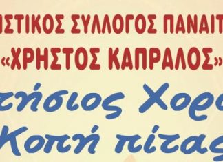 Ετήσιος Χορός – Κοπή πίτας για τον Πολιτιστικό Σύλλογο Παναιτωλίου «Χρήστος Καπράλος»